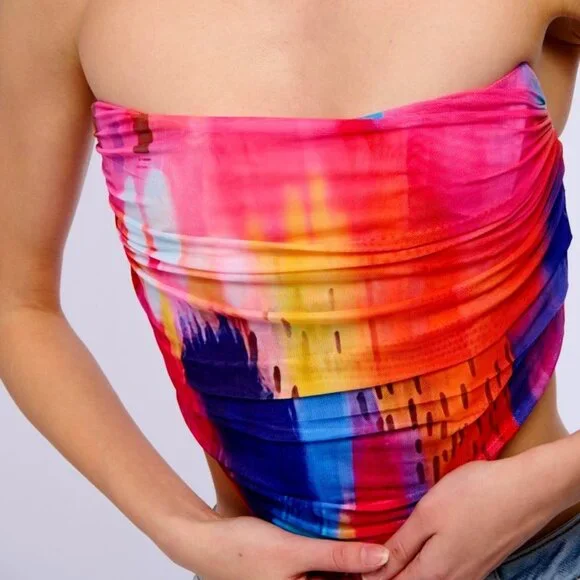 Stasia Watercolor Ruched & Pleated Rear Zip Corset Top XS S M L XL 1X - Picture 4 of 5